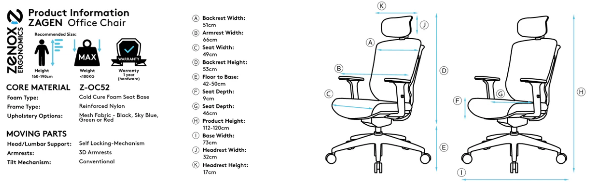 Zenox Ergonomic Zagen Office Chair